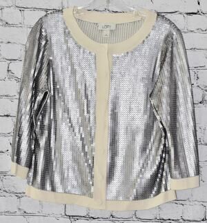 Ann Taylor LOFT Women's Cardigan Sequin 3/4 Sleeve Snap Button Sweater Size M